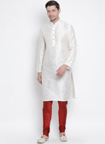 Thumbnail for VM by Vastramay Men's White Silk Blend Kurta Pyjama Set - Distacart