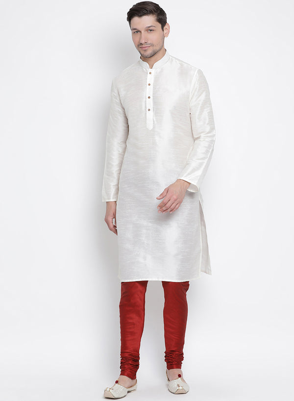 VM by Vastramay Men's White Silk Blend Kurta Pyjama Set - Distacart