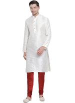 Thumbnail for VM by Vastramay Men's White Silk Blend Kurta Pyjama Set - Distacart