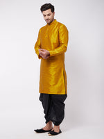 Thumbnail for VM by Vastramay Men's Mustard And Black Silk Blend Kurta And Dhoti Set - Distacart