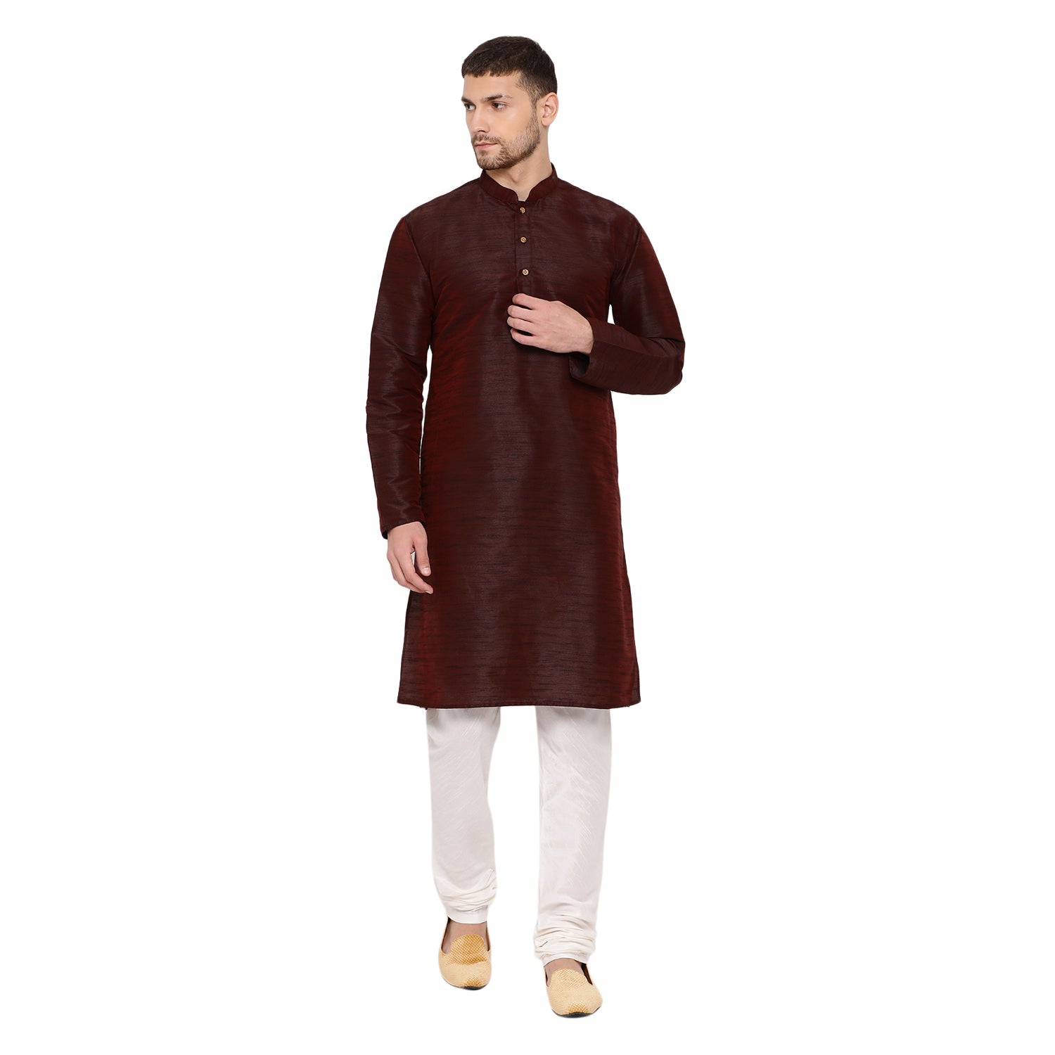 VM by Vastramay Men's Wine Silk Blend Kurta Pyjama Set - Distacart
