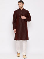 Thumbnail for VM by Vastramay Men's Wine Silk Blend Kurta Pyjama Set - Distacart