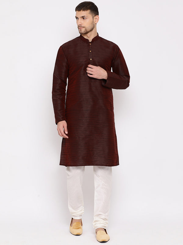 VM by Vastramay Men's Wine Silk Blend Kurta Pyjama Set - Distacart