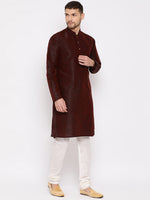 Thumbnail for VM by Vastramay Men's Wine Silk Blend Kurta Pyjama Set - Distacart