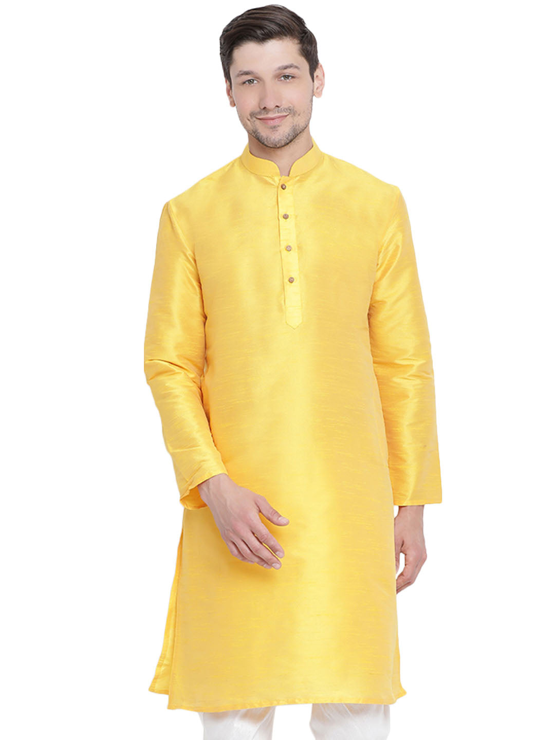 Vastramay Men's Yellow Silk Blend Kurta - Distacart
