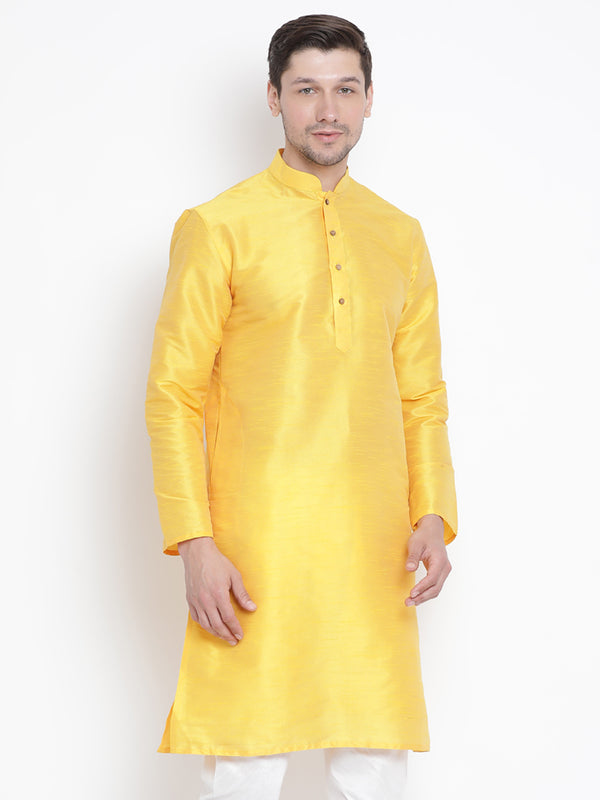 VM by Vastramay Men's Yellow Silk Blend Kurta - Distacart