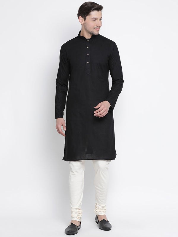 Vastramay Men's Black Cotton Linen Blend Kurta Pyjama Set - Distacart