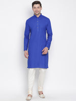 Thumbnail for Vastramay Men's Blue Cotton Linen Blend Kurta Pyjama Set - Distacart