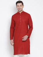 Thumbnail for Vastramay Men's Maroon Cotton Linen Blend Kurta - Distacart