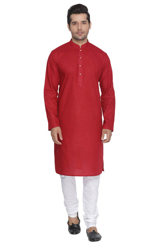 Vastramay Men's Maroon Cotton Linen Blend Kurta Pyjama Set - Distacart
