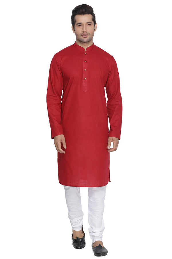 Vastramay Men's Maroon Cotton Linen Blend Kurta Pyjama Set - Distacart