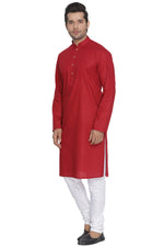 Thumbnail for Vastramay Men's Maroon Cotton Linen Blend Kurta Pyjama Set - Distacart