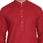 Thumbnail for Vastramay Men's Maroon Cotton Linen Blend Kurta Pyjama Set - Distacart