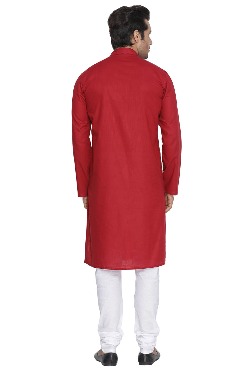 Vastramay Men's Maroon Cotton Linen Blend Kurta Pyjama Set - Distacart