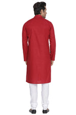 Thumbnail for Vastramay Men's Maroon Cotton Linen Blend Kurta Pyjama Set - Distacart