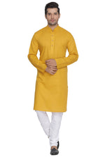 Thumbnail for Vastramay Men's Yellow Cotton Linen Blend Kurta Pyjama Set - Distacart
