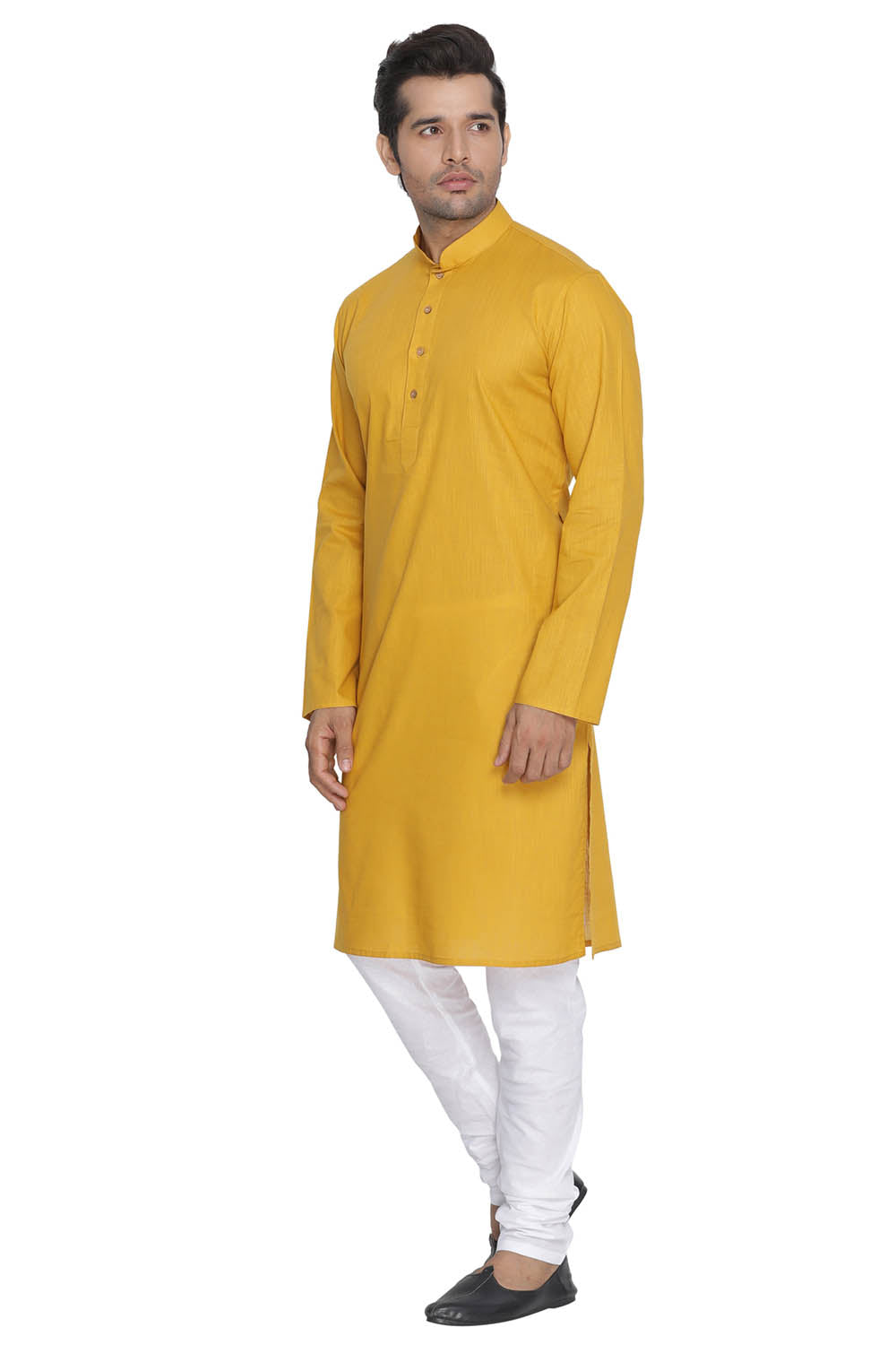Vastramay Men's Yellow Cotton Linen Blend Kurta Pyjama Set - Distacart