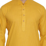 Thumbnail for Vastramay Men's Yellow Cotton Linen Blend Kurta Pyjama Set - Distacart