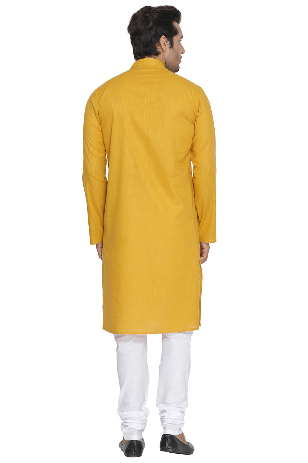 Vastramay Men's Yellow Cotton Linen Blend Kurta Pyjama Set - Distacart
