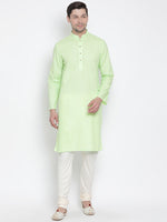 Thumbnail for Vastramay Men's Light Green Cotton Linen Blend Kurta Pyjama Set - Distacart