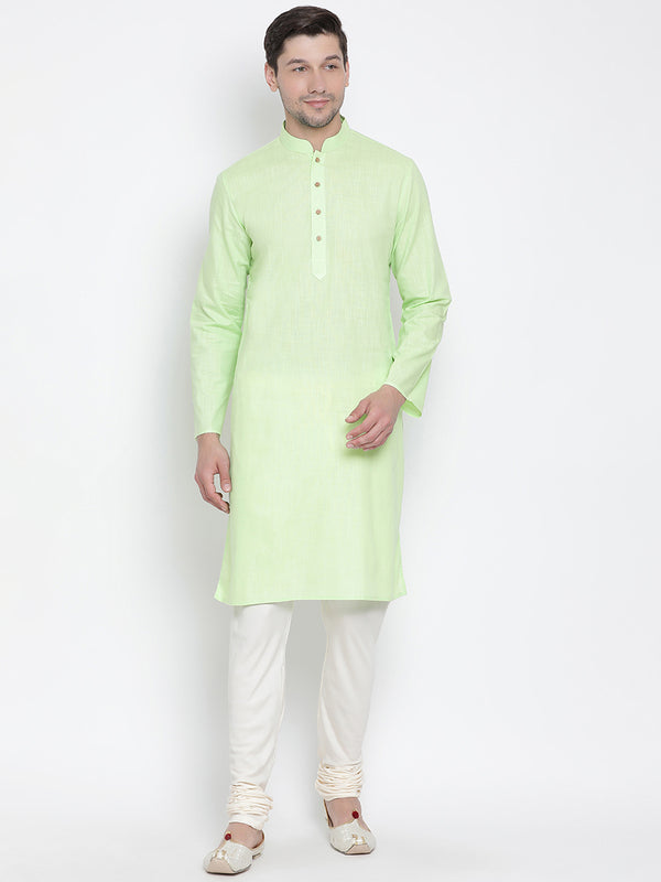 Vastramay Men's Light Green Cotton Linen Blend Kurta Pyjama Set - Distacart