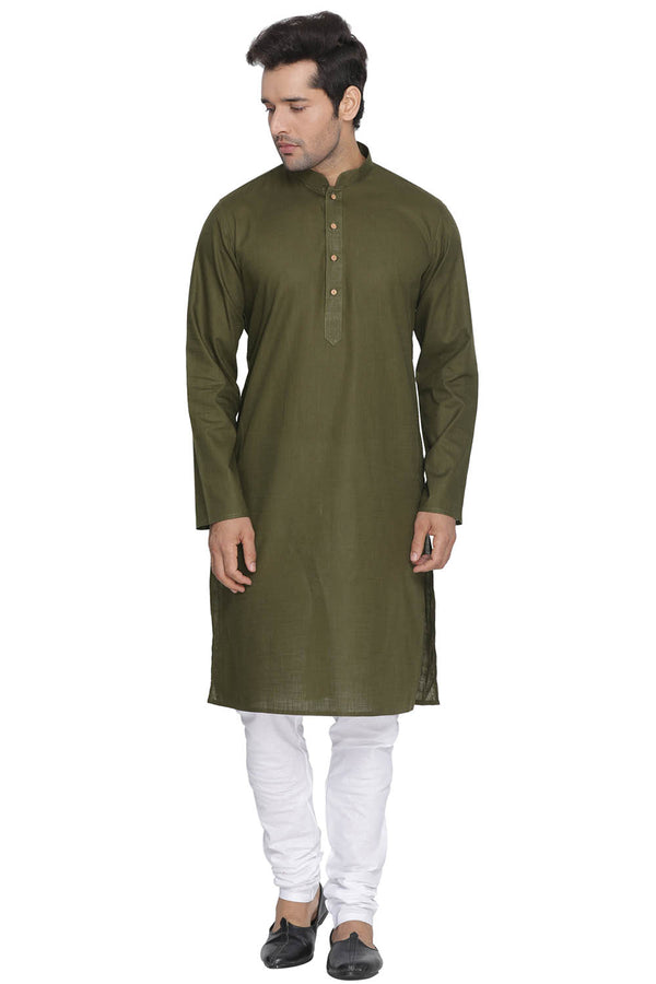 Vastramay Men's Green Cotton Linen Blend Kurta Pyjama Set - Distacart