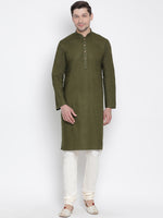 Thumbnail for Vastramay Men's Green Cotton Linen Blend Kurta Pyjama Set - Distacart