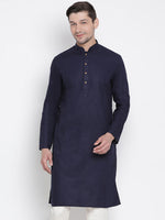 Thumbnail for Vastramay Men's Blue Cotton Linen Blend Kurta - Distacart