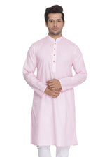 Thumbnail for Vastramay Men's Pink Cotton Linen Blend Kurta - Distacart