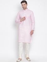 Thumbnail for Vastramay Men's Pink Cotton Linen Blend Kurta Pyjama Set - Distacart