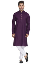 Thumbnail for Vastramay Men's Purple Cotton Linen Blend Kurta Pyjama Set - Distacart