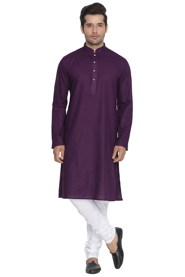 Vastramay Men's Purple Cotton Linen Blend Kurta Pyjama Set - Distacart