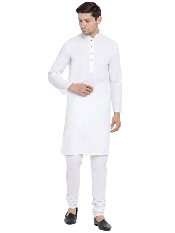Vastramay Men's White Cotton Linen Blend Kurta Pyjama Set - Distacart