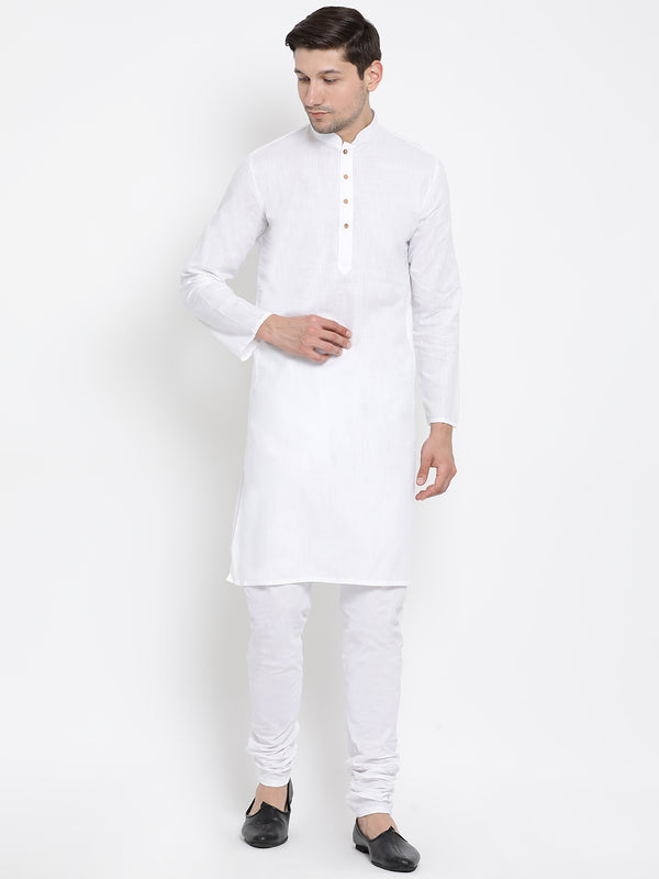 Vastramay Men's White Cotton Linen Blend Kurta Pyjama Set - Distacart