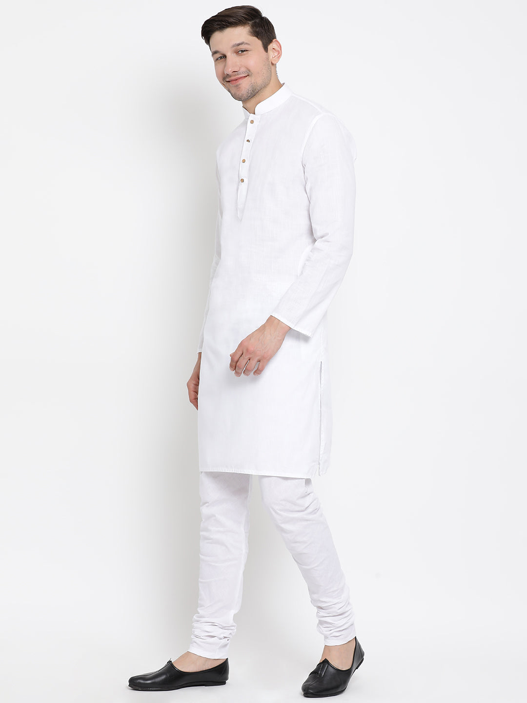 Vastramay Men's White Cotton Linen Blend Kurta Pyjama Set - Distacart