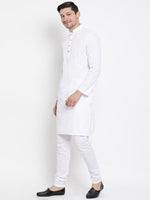 Thumbnail for Vastramay Men's White Cotton Linen Blend Kurta Pyjama Set - Distacart