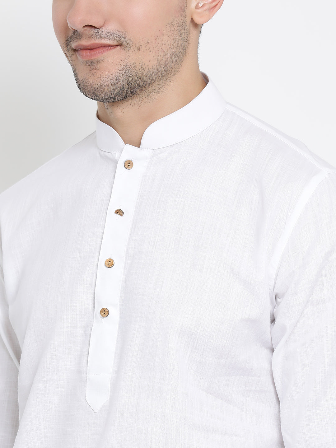Vastramay Men's White Cotton Linen Blend Kurta Pyjama Set - Distacart