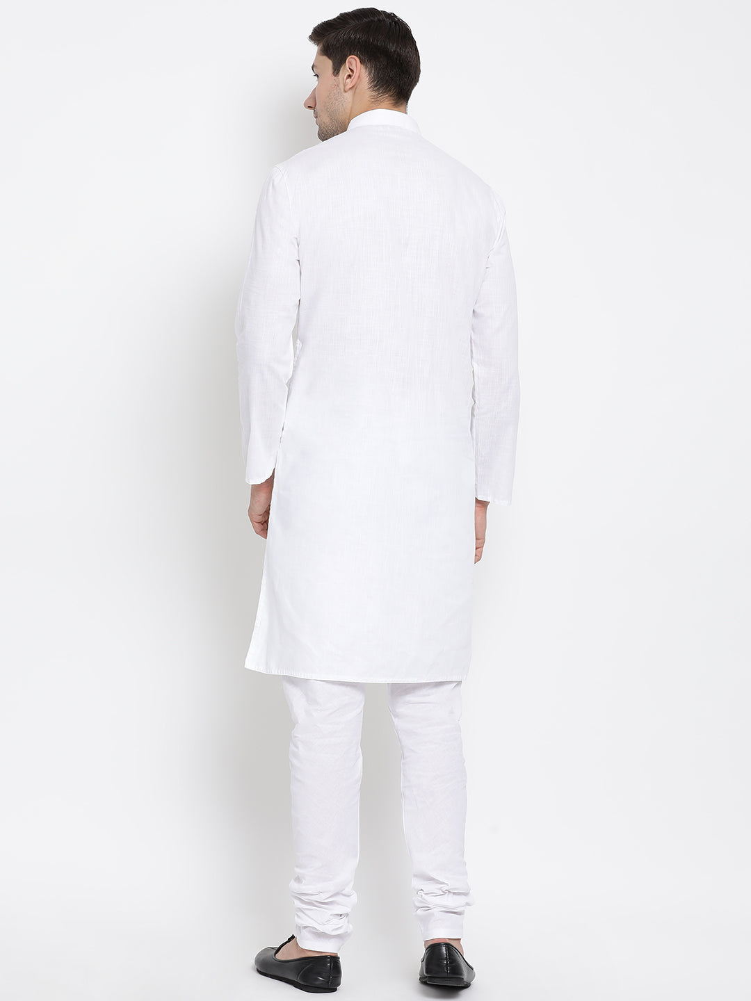 Vastramay Men's White Cotton Linen Blend Kurta Pyjama Set - Distacart
