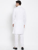Thumbnail for Vastramay Men's White Cotton Linen Blend Kurta Pyjama Set - Distacart