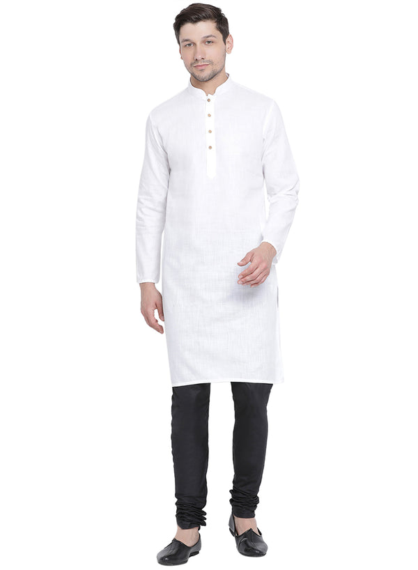 Vastramay Men's White Cotton Linen Blend Kurta Pyjama Set - Distacart