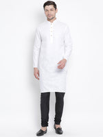 Thumbnail for Vastramay Men's White Cotton Linen Blend Kurta Pyjama Set - Distacart