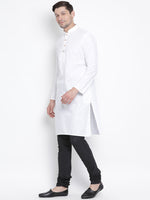 Thumbnail for Vastramay Men's White Cotton Linen Blend Kurta Pyjama Set - Distacart