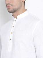 Thumbnail for Vastramay Men's White Cotton Linen Blend Kurta Pyjama Set - Distacart