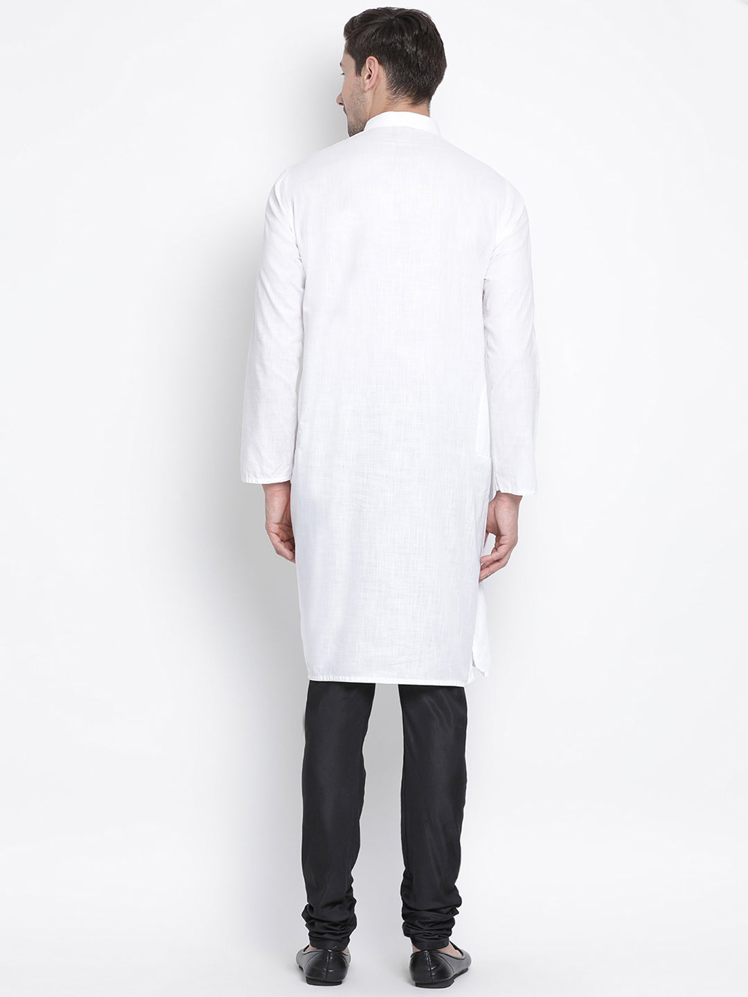 Vastramay Men's White Cotton Linen Blend Kurta Pyjama Set - Distacart
