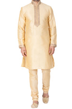 Thumbnail for Vastramay Men's Gold Silk Blend Kurta Pyjama Set - Distacart