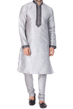 Thumbnail for Vastramay Men's Grey Silk Blend Kurta Pyjama Set - Distacart