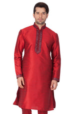Thumbnail for Vastramay Men's Maroon Silk Blend Kurta - Distacart