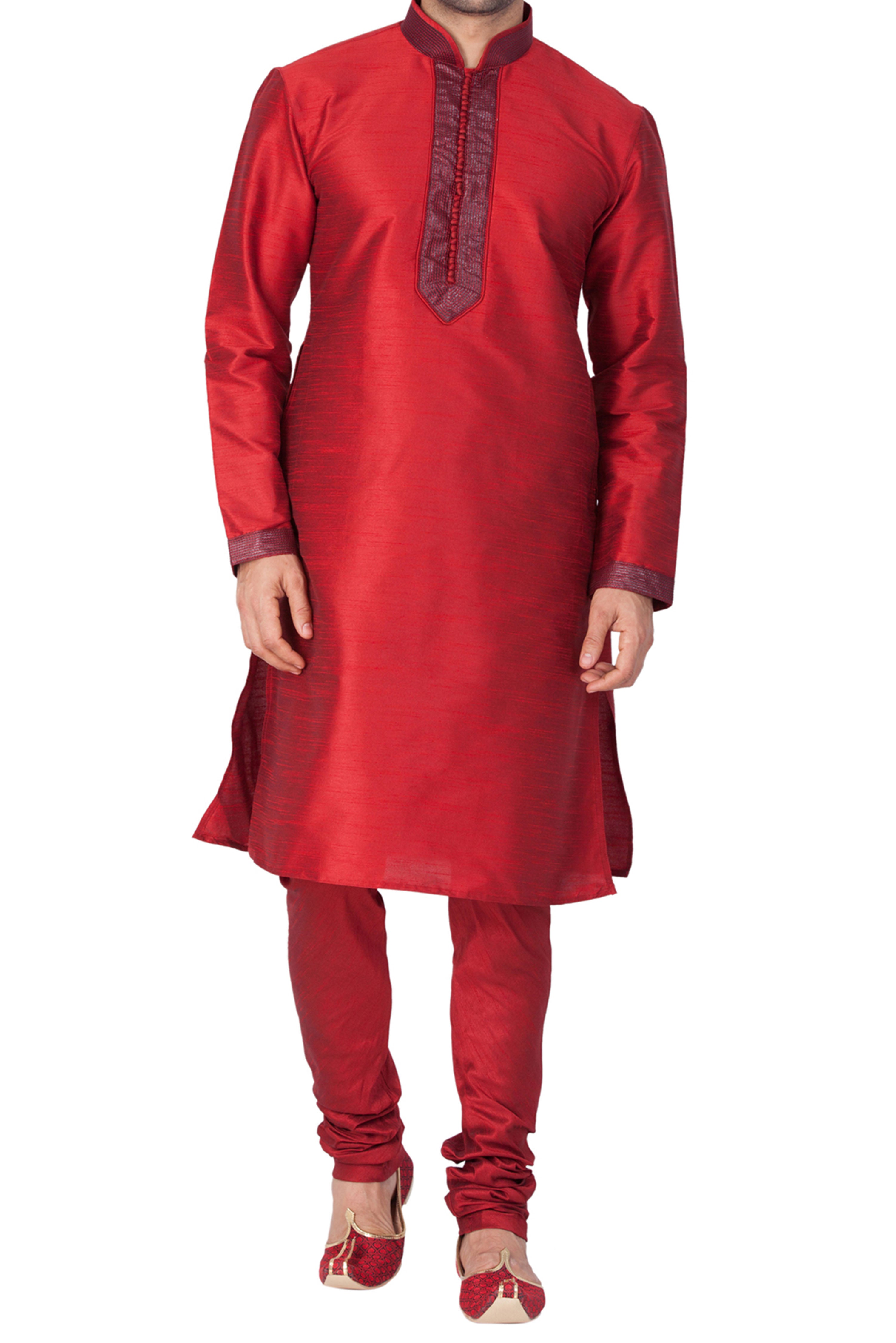 Vastramay Men's Maroon Silk Blend Kurta Pyjama Set - Distacart