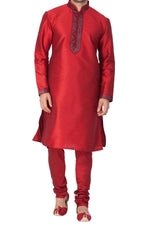 Thumbnail for Vastramay Men's Maroon Silk Blend Kurta Pyjama Set - Distacart