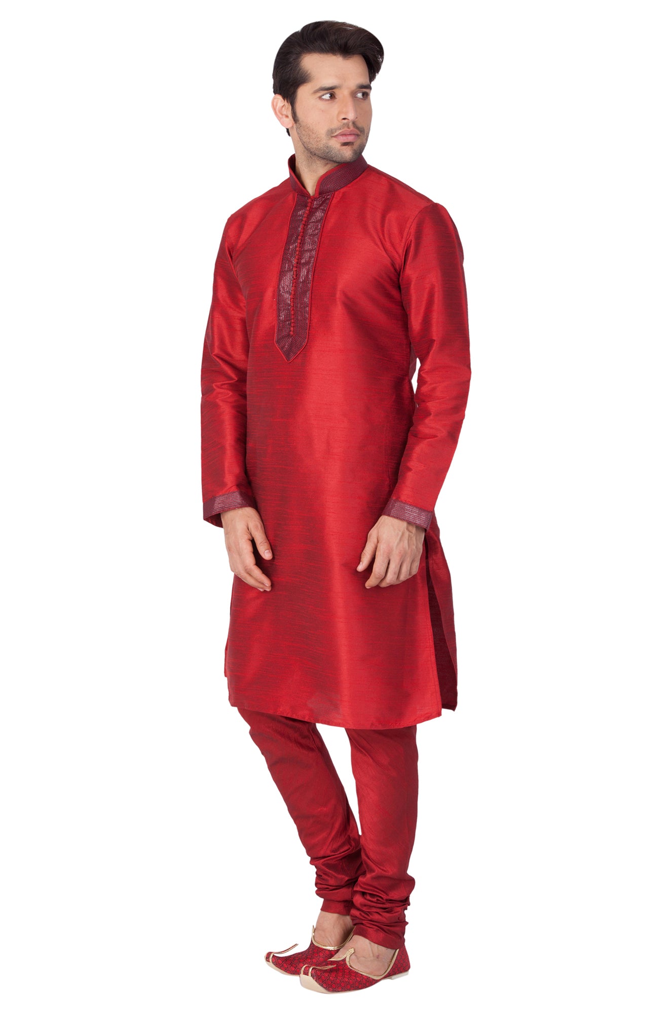 Vastramay Men's Maroon Silk Blend Kurta Pyjama Set - Distacart